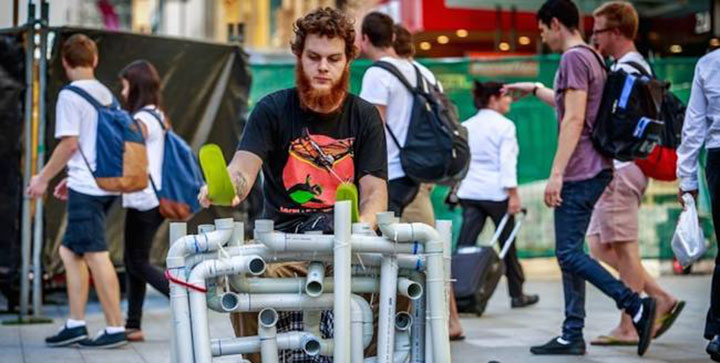 A Street Performer Made Sweet Music With Just PVC Pipes And A Pair Of Flip Flops